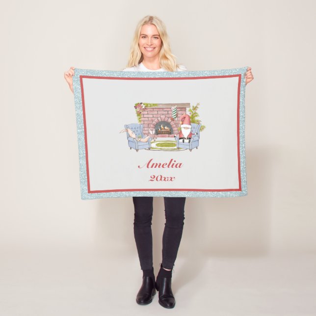 Cobertor De Velo Nome Personalizado do papai noel Ano Fleece Fleece (In Situ)