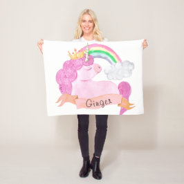 Cobertor De Velo Nome Personalizado do 🌈 Rainbow Unicorn