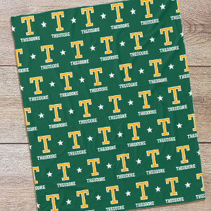 Cobertor De Velo Nome Personalizado Estrela Dourada Monograma Verde