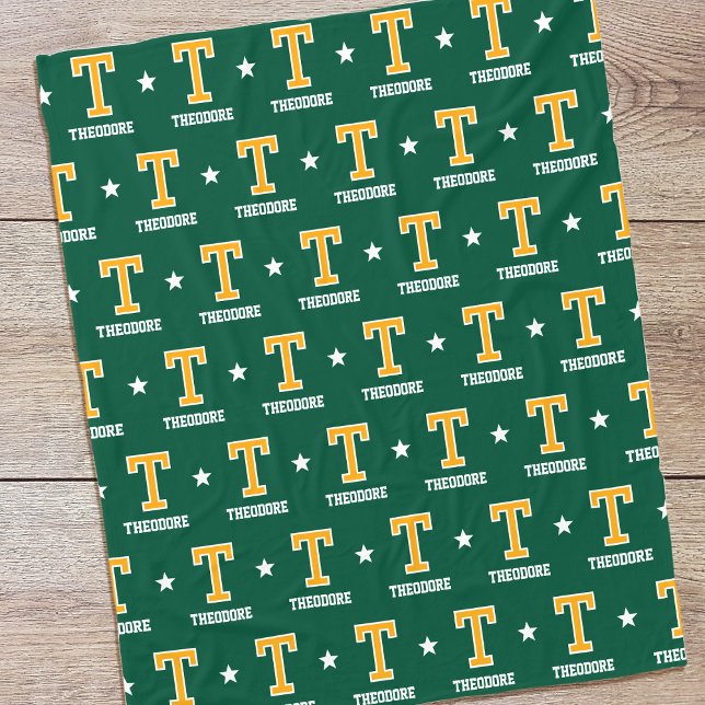 Cobertor De Velo Nome Personalizado Estrela Dourada Monograma Verde (Criador carregado)