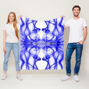 Cobertor De Velo Nome Personalizado Fumaça Azul Simétrica Branco
