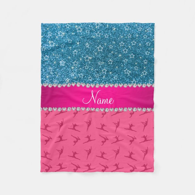 Cobertor De Velo Nome personalizado ginástica cor-de-rosa estrelas  (Frente)