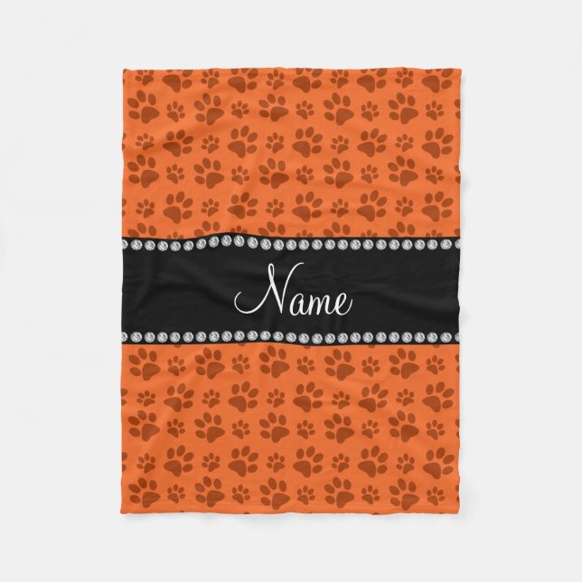 Cobertor De Velo Nome personalizado impressão de pata laranja de cã (Frente)