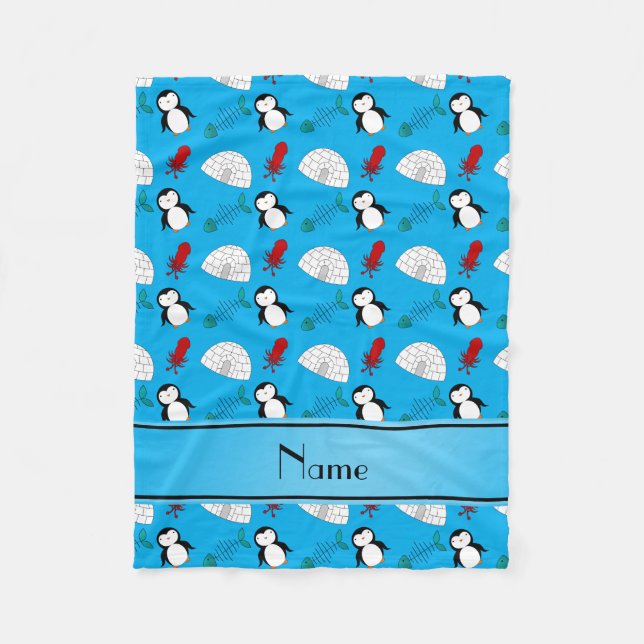 Cobertor De Velo Nome personalizado lula-de-peixes-pinguins azuis (Frente)