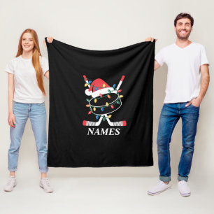 Cobertor De Velo Nome Personalizado Natal Hockey Xmas Chapéu de Pap