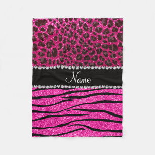 Cobertor De Velo Nome personalizado: neon hot pink zebra stripes le
