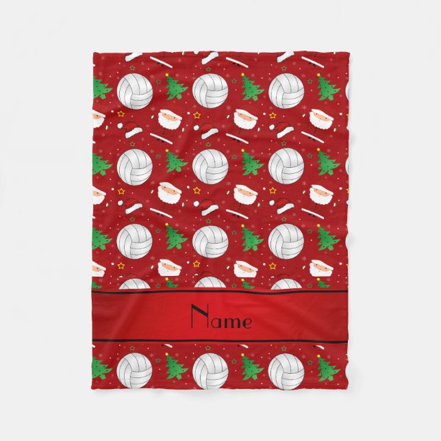 Cobertor De Velo Nome personalizado padrão de natal de vôlei vermel (Frente)