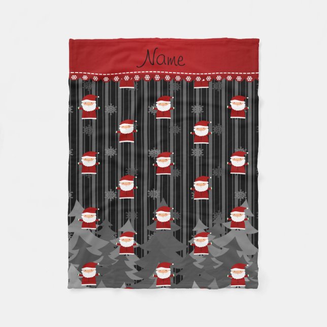 Cobertor De Velo Nome personalizado papai noel snowflakes pretos (Frente)