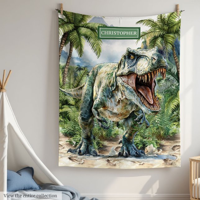 Cobertor De Velo Nome Personalizado Personalizado do Blanket do Din (Wild Dinosaur Blanket Personalized with Custom Name)