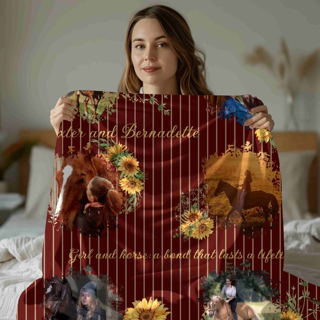 Cobertor De Velo Nome Personalizado Pet Burgundy Foto Cavalo (Criador carregado)