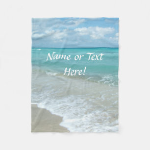 Cobertor De Velo Nome Personalizado Praia Branca Cêntica Aqua
