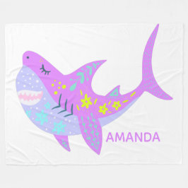 Cobertor De Velo Nome Personalizado Púrpura de Tubarão Kawaii Color