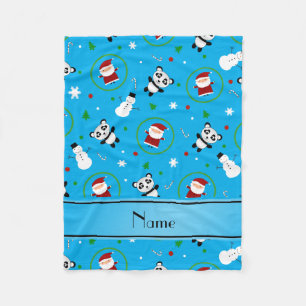 Cobertor De Velo Nome personalizado sky blue panda santas christmas