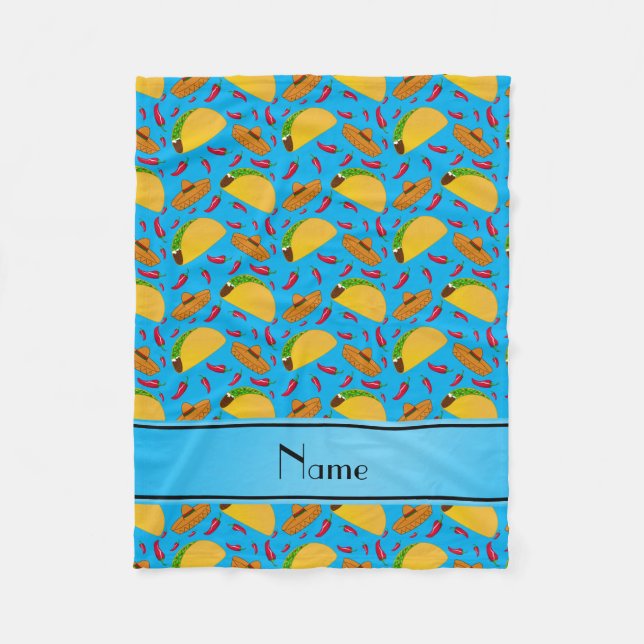 Cobertor De Velo Nome personalizado "sky blue tacos sombreros chili (Frente)