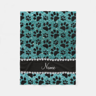 Cobertor De Velo Nome personalizado turquoise gliter patas pretas d