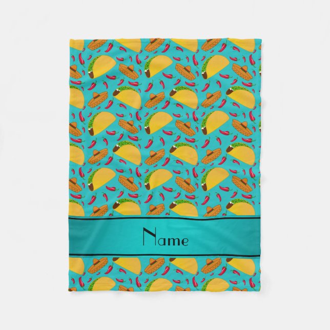 Cobertor De Velo Nome personalizado turquoise tacos sombreros chili (Frente)