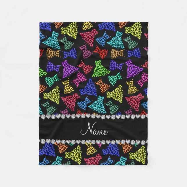 Cobertor De Velo Nome personalizado vestidos-leopardo-arco-íris neg (Frente)