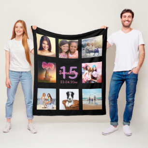 Cobertor De Velo Nome preto de colagem de fotos personalizada da Qu