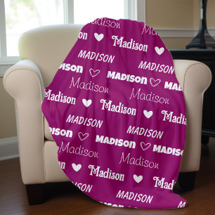 Cobertor De Velo Nome repetitivo de ameixa cor-de-rosa-branca perso