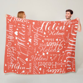 Cobertor De Velo Nome repetitivo e Corações em todo o Vermelho Lara