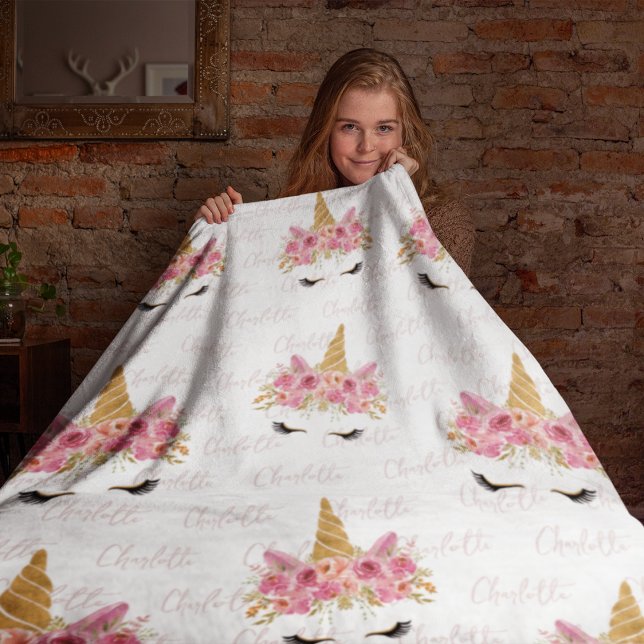 Cobertor De Velo Nome Repetitivo Personalizado Unicorn Monograma (Criador carregado)