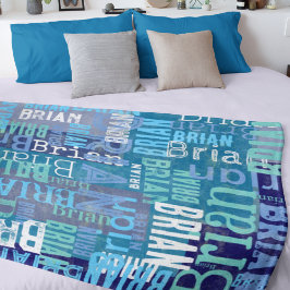 Cobertor De Velo Nome replicado em tons de azul