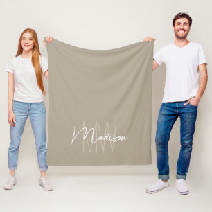 Cobertor De Velo Nome Rótulo Moderno Monograma Bege