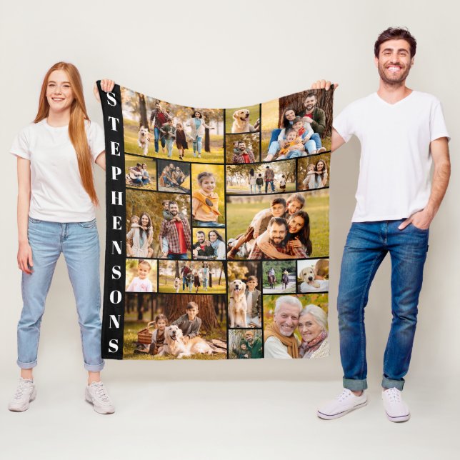 Cobertor De Velo Nome Único da Família 20 Colagem de Fotos Simples (In Situ)