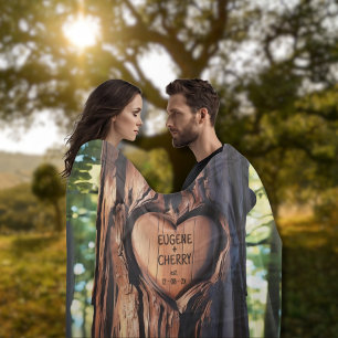 Cobertor De Velo Nomes de coração entalados em madeira tronco de ma