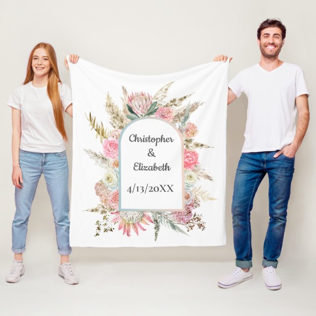 Cobertor De Velo Nomes e Datas de Casamento Florais Rosa Personaliz (In Situ)