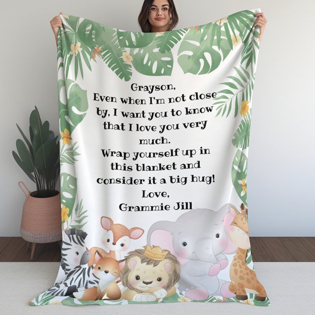 Cobertor De Velo Nota de Mensagem Personalizada de Animais Safari S (Jungle Safari Animals Custom Message Note Fleece Blanket (L))
