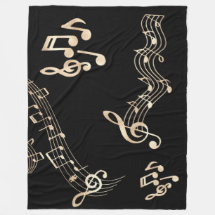 Cobertor De Velo Notas Musicais Douradas em Preto Médio