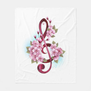 Cobertor De Velo Notas musicais em clave de sol com flores de Sakur