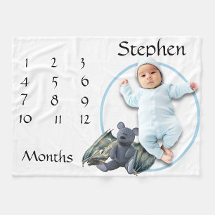 Cobertor De Velo Nova Criança de Bebê Milestone Dragão Azul Bebê