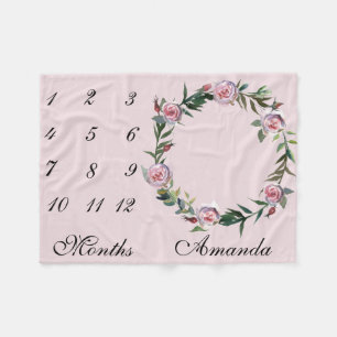 Cobertor De Velo Nova Criança de bebê Milestone Rosa Wreath Pink Fo