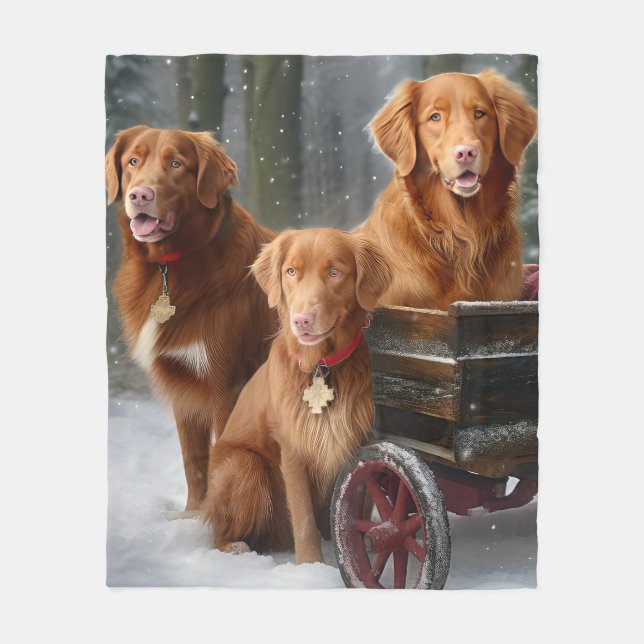 Cobertor De Velo Nova Escócia Duck Toller Retriever Snowy Sleigh (Frente)