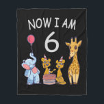 Cobertor De Velo Now I am 6 years old 6th Birthday at the Zoo<br><div class="desc">Happy 6th Birthday. Funny and lovely Kids Birthday design with a cute Elephant,  two ferrets and a giraffe celebrating your birthday at the zoo.</div>