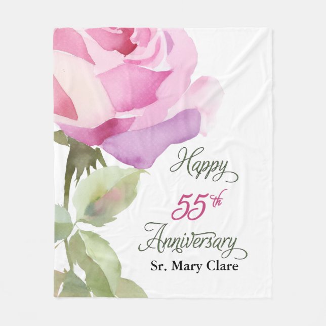 Cobertor De Velo Nun 55th Anniversary Jubilee Custom Name Pink Rose (Frente)