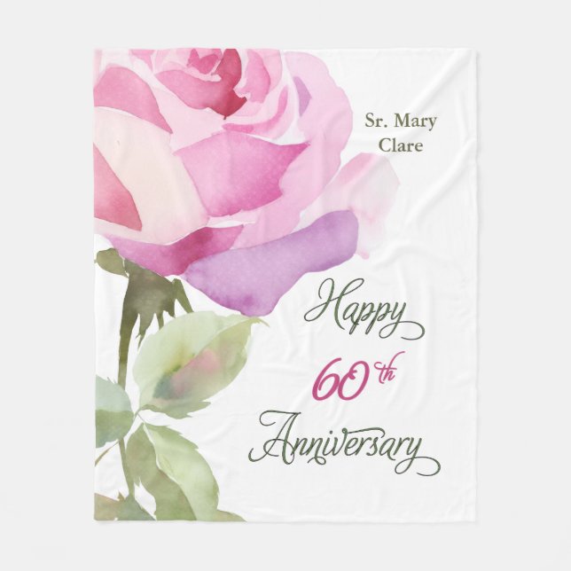 Cobertor De Velo Nun 60th Anniversary Jubilee Custom Name Pink Rose (Frente)