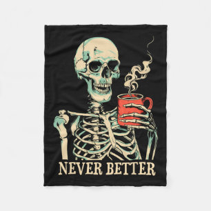 Cobertor De Velo Nunca Melhor Bebendo Skeletrificado Café Halloween