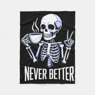 Cobertor De Velo Nunca Melhor Esqueletrizar Bebendo Café Halloween