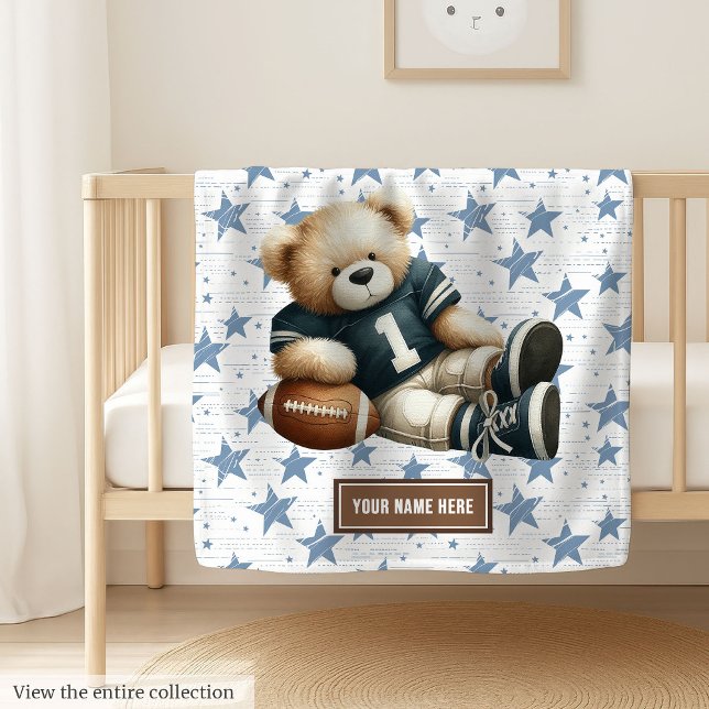 Cobertor De Velo O Adorável Urso de Teddy De Futebol Americano Pers (Personalized American football teddy bear blanket, unique and perfect boy birthday gift choice.)