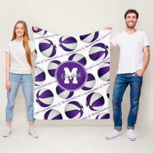 Cobertor De Velo O campo de basquete branco roxo é meu lugar feliz