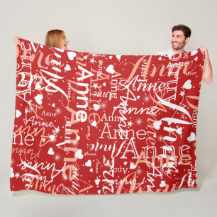 Cobertor De Velo O Nome Dela E Corações Bonitos Em Vermelho Quente