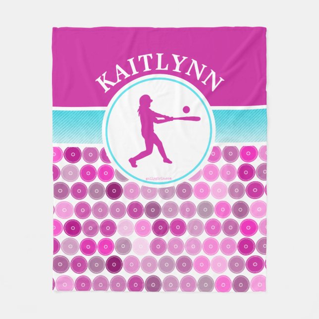 Cobertor De Velo O roxo retro circunda o softball Golly por meninas (Frente)