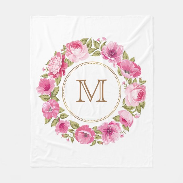 Cobertor De Velo O seu monograma num lençol de flores (Frente)