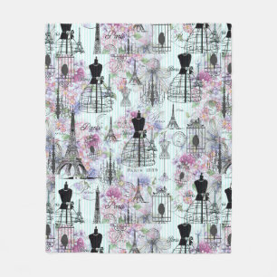 Cobertor De Velo O vintage listra o rosa da colagem da torre Eiffel