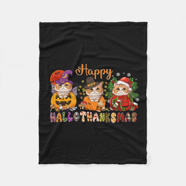 Cobertor De Velo Obrigado Feliz de Natal do Cat Halloween (Frente)