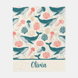 Cobertor De Velo Ocean Wonders Whale Jellyfish Coral