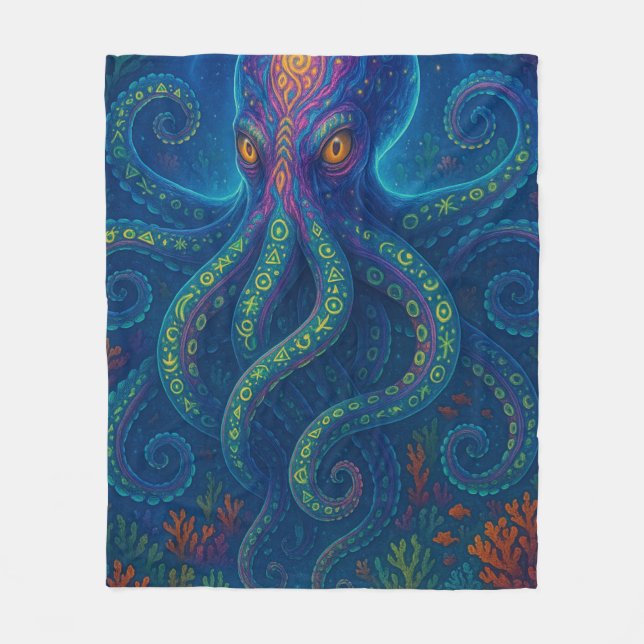 Cobertor De Velo Octopus Azul Trippy (Frente)